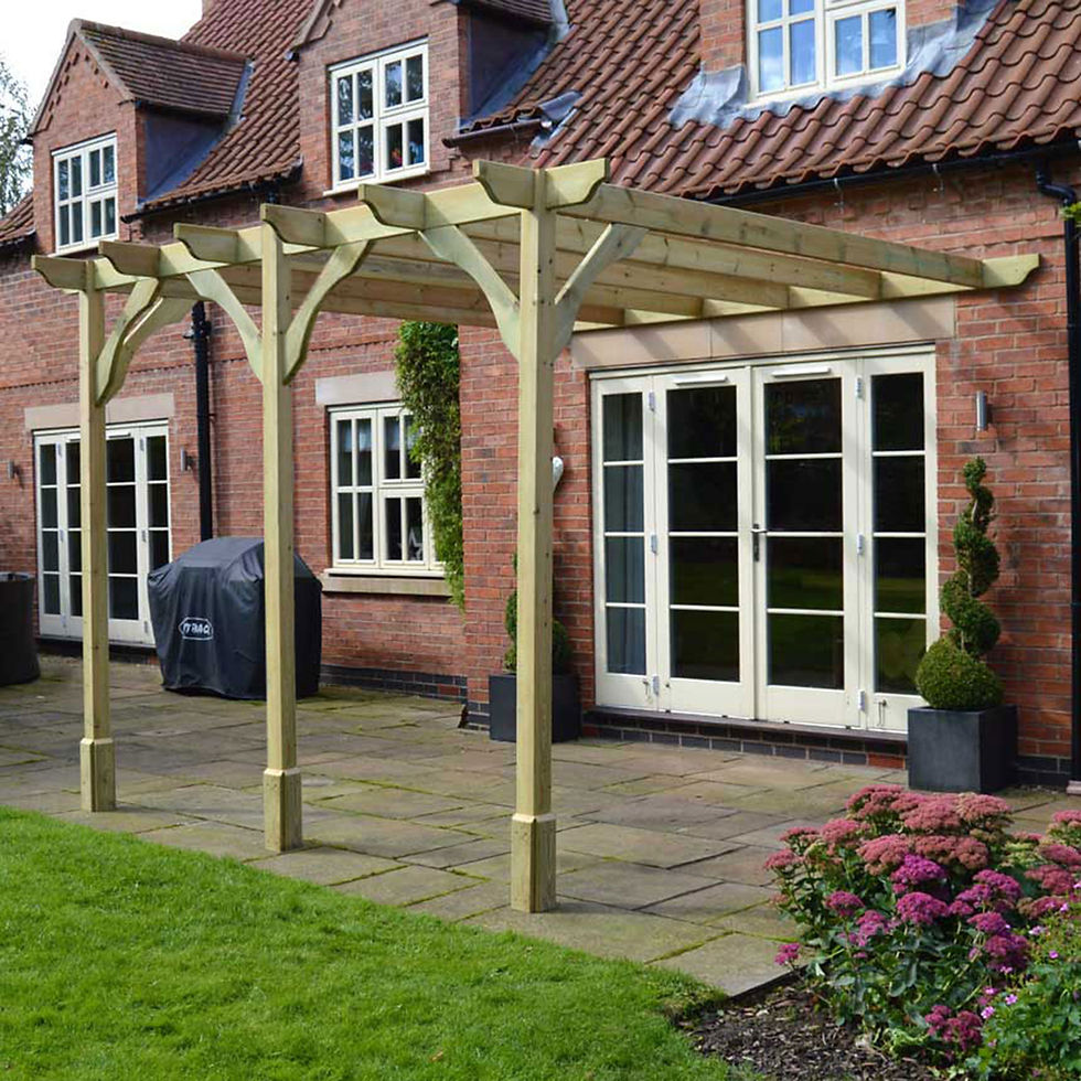Wall Mounted Premium Pergola - 3 Posts in Light Green by Rutland County