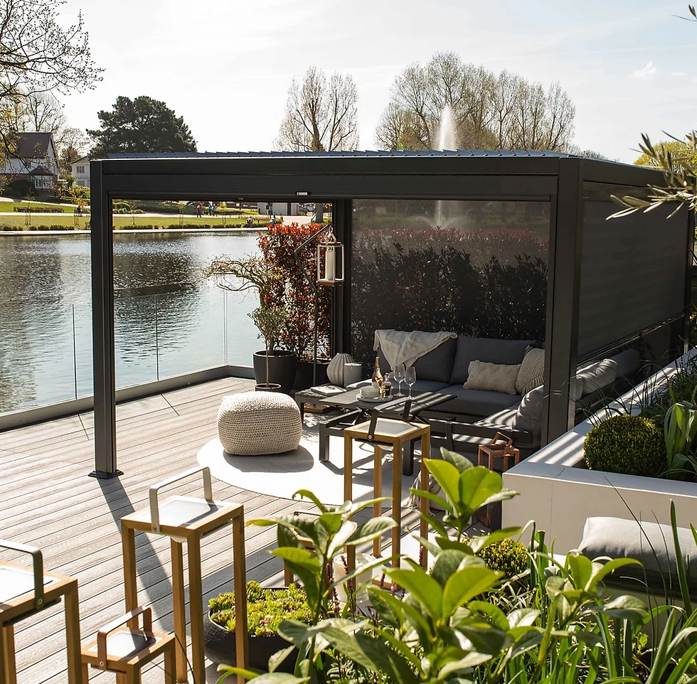 pergola with roof in a private garden sanctuary