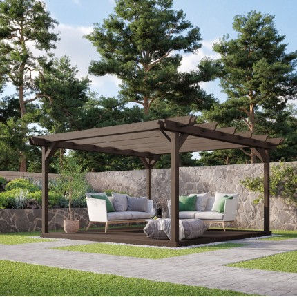 Double Garden Pergola and Decking Kit in Rustic Brown by Rutland County