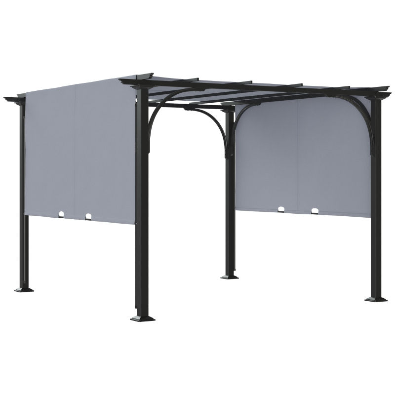 Outdoor Retractable Pergola Gazebo Canopy Sun Shade Patio in Grey by Outsunny